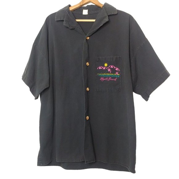 Vintage Myrtle Beach South Carolina Mens XL Camp Shirt Button Up Black Ocean USA - Picture 4 of 7